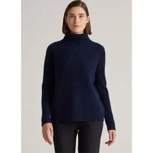 Quince Womens Mongolian Cashmere Fisherman Turtleneck Sweater Navy Blue Sz Med